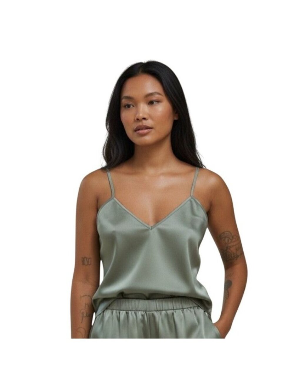 Ettitude Sateen Cami in Green Moss NWT - Size M